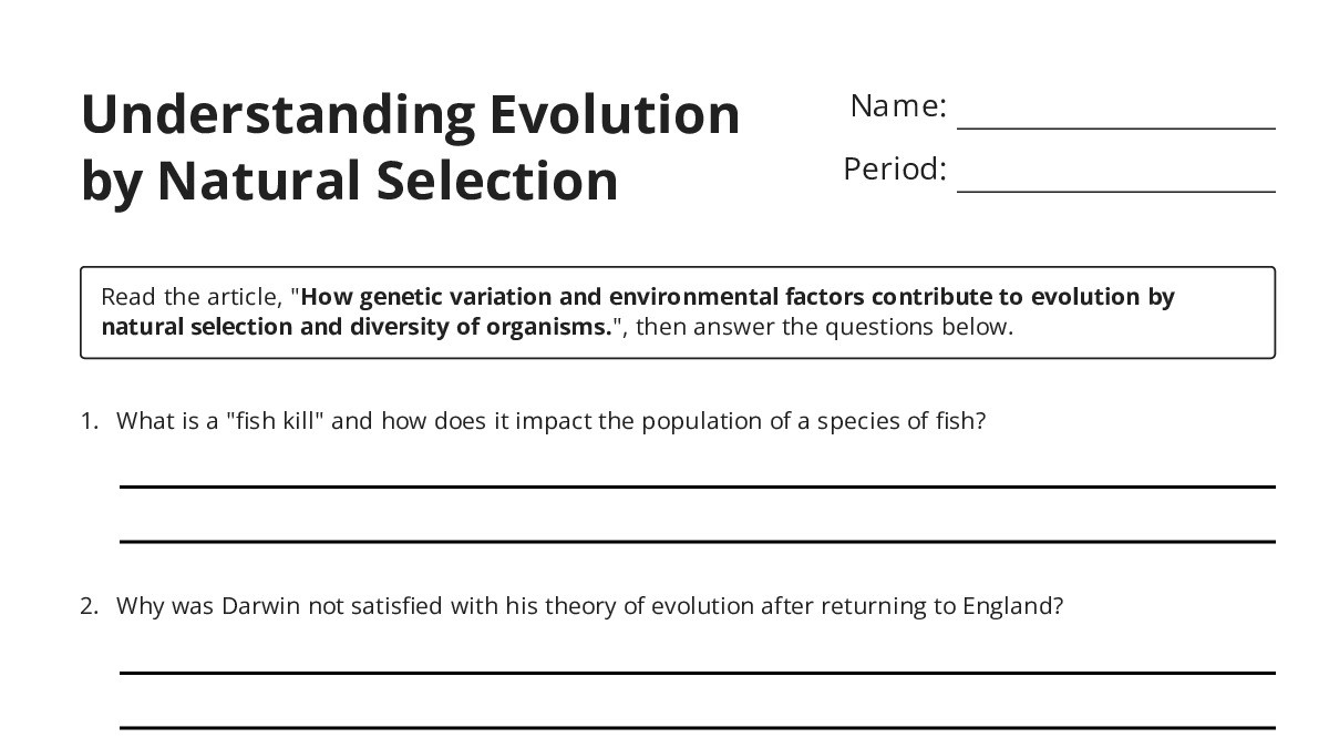 Understanding Evolution by Natural Selection - My Worksheet Maker ...