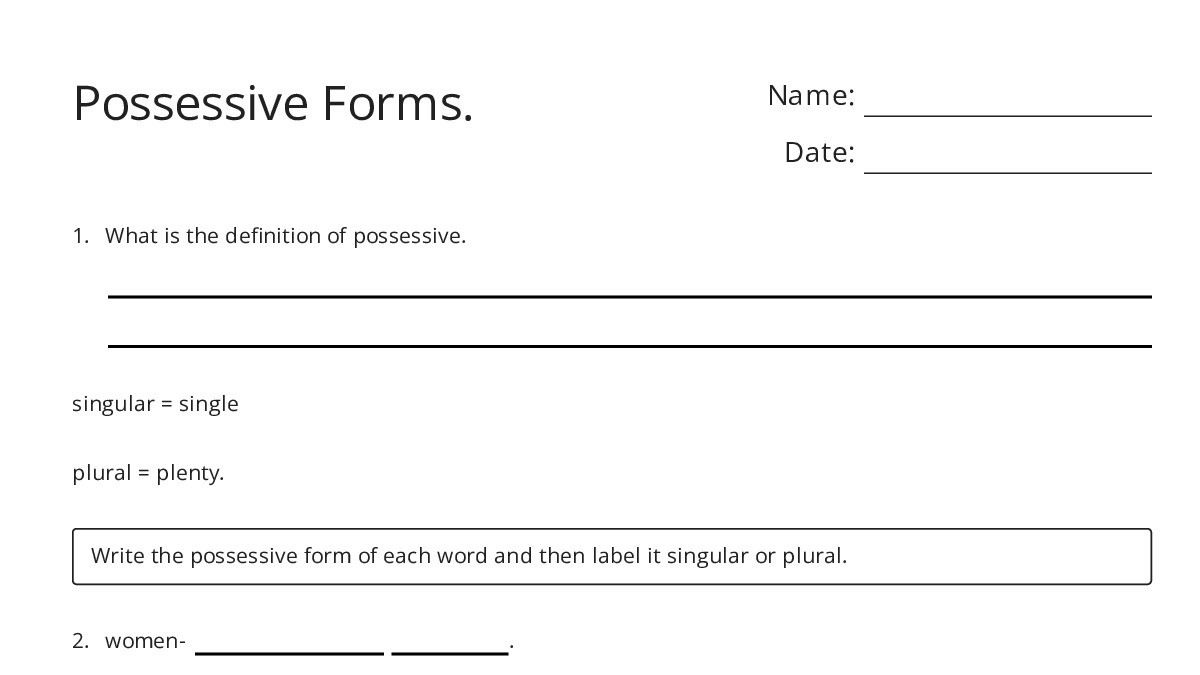 Key Possession Form Possessive Forms. - My Worksheet Maker: Create Your Own Worksheets