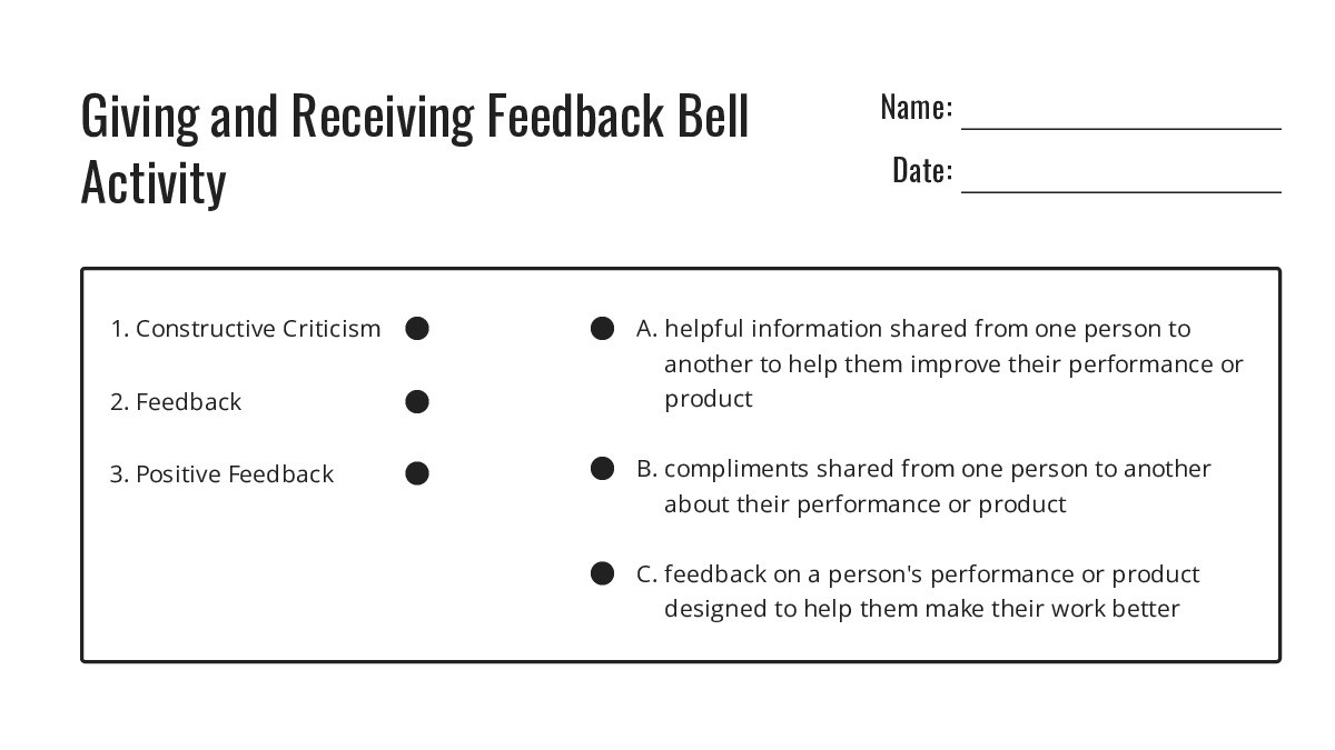 Giving and Receiving Feedback Bell Activity - My Worksheet Maker ...