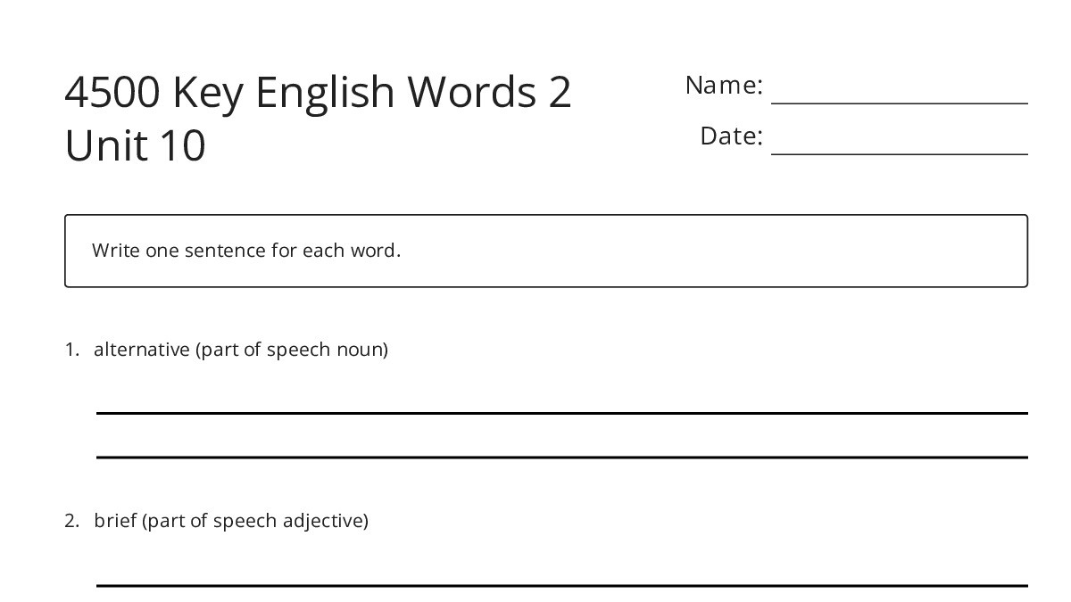 4500 Key English Words 2 Unit 10 - My Worksheet Maker: Create Your Own ...