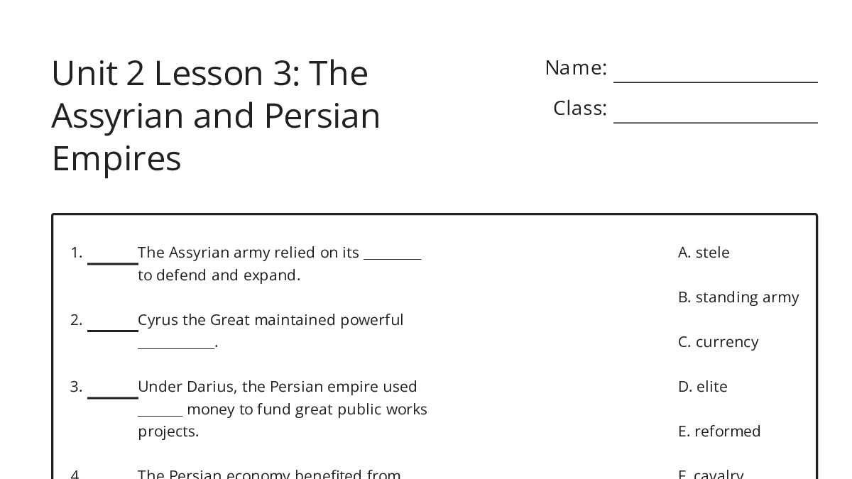 Unit 2 Lesson 3: The Assyrian and Persian Empires - My Worksheet Maker ...