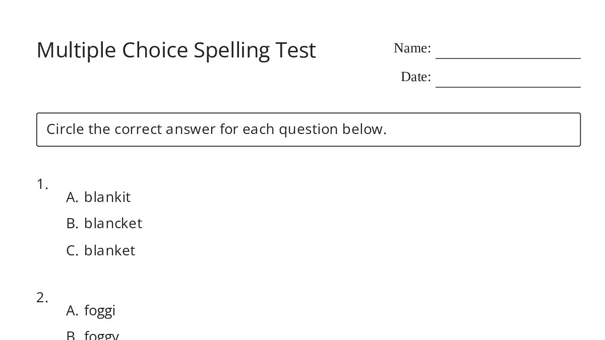 Multiple Choice Spelling Test - My Worksheet Maker: Create Your Own