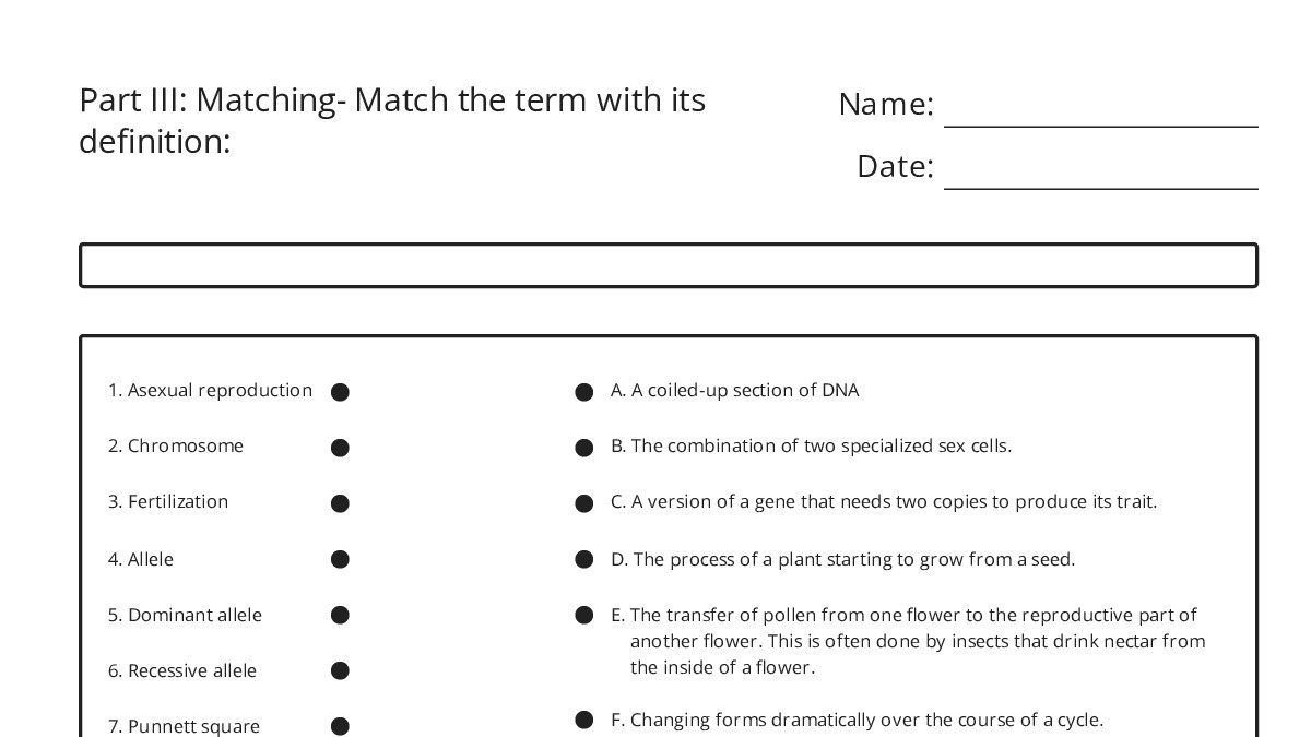 Part III: Matching- Match the term with its definition: - My Worksheet ...