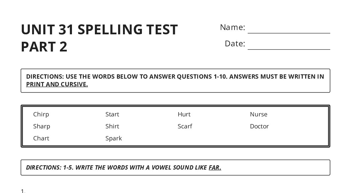 UNIT 31 SPELLING TEST PART 2 - My Worksheet Maker: Create Your Own ...