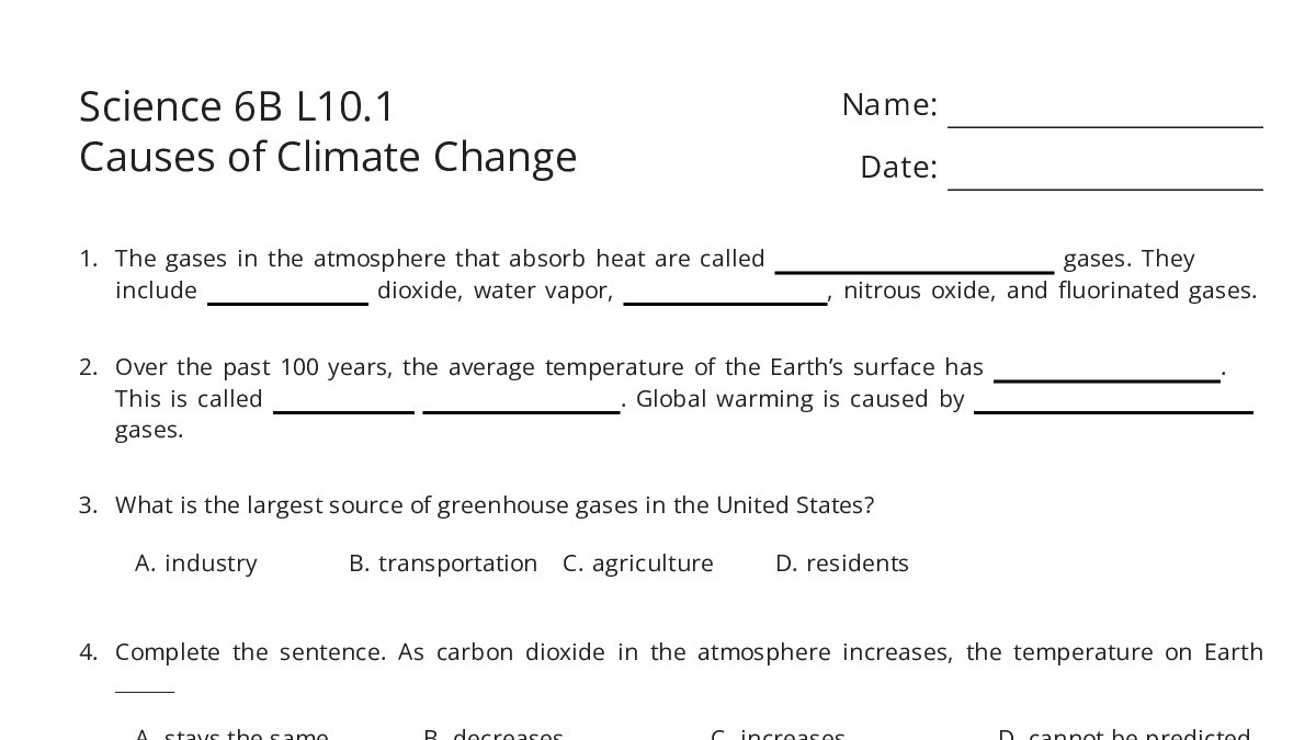 Science 6B L10.1 Causes of Climate Change - My Worksheet Maker: Create ...