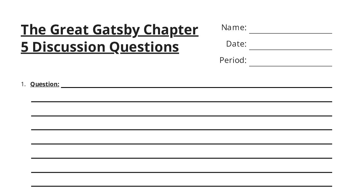 The Great Gatsby Chapter 5 Discussion Questions - My Worksheet Maker ...