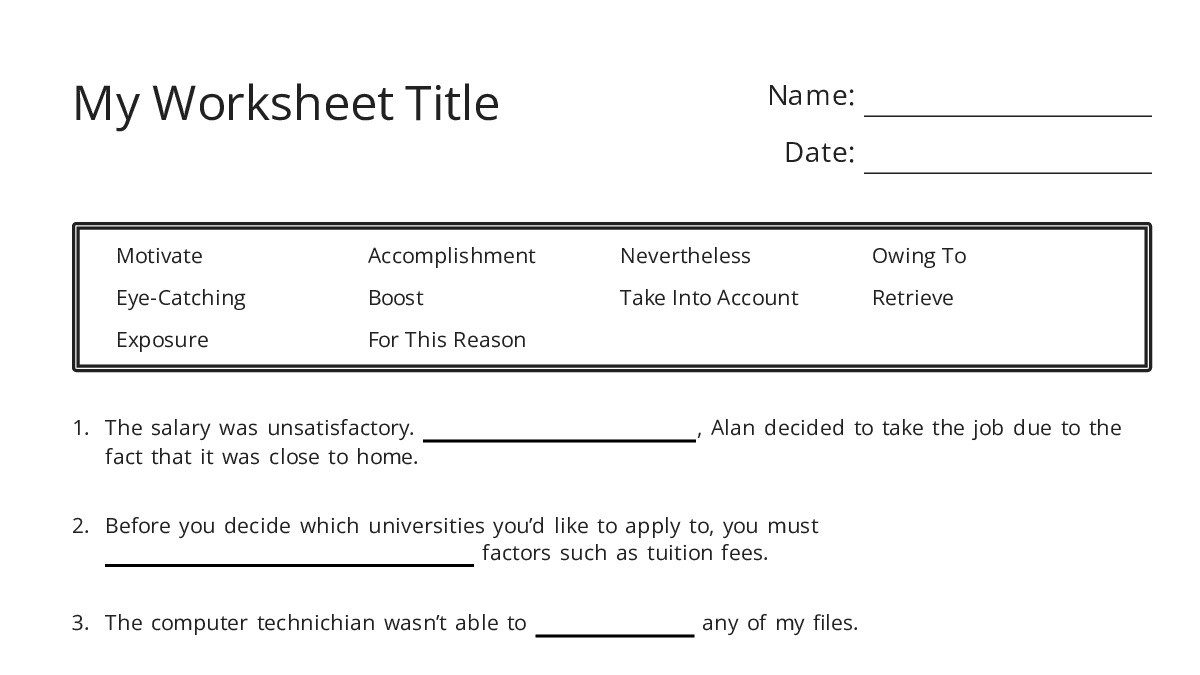 My Worksheet Title - My Worksheet Maker: Create Your Own Worksheets
