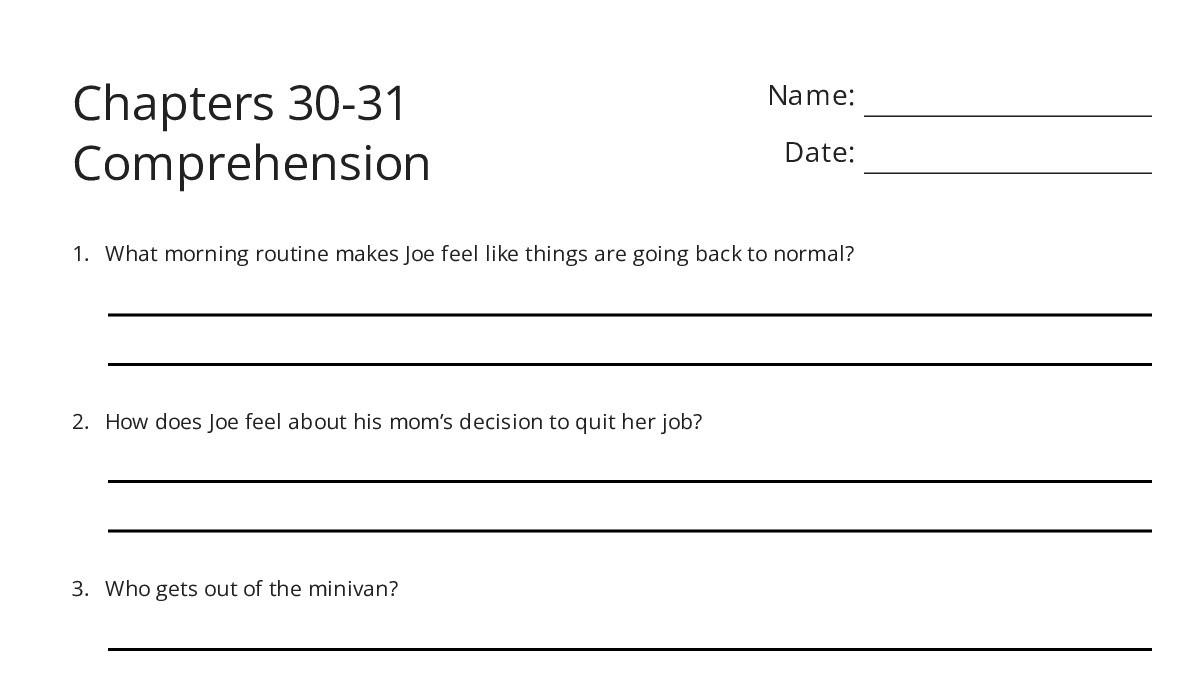 Chapter Comprehension Worksheet Chapters 30-31 Comprehension - My Worksheet Maker: Create Your Own ...