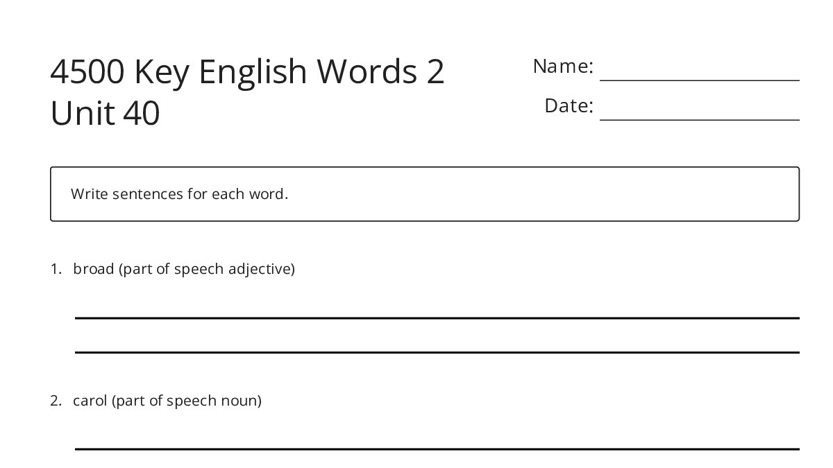 4500 Word Example 4500 Key English Words 2 Unit 40 - My Worksheet Maker: Create Your Own ...