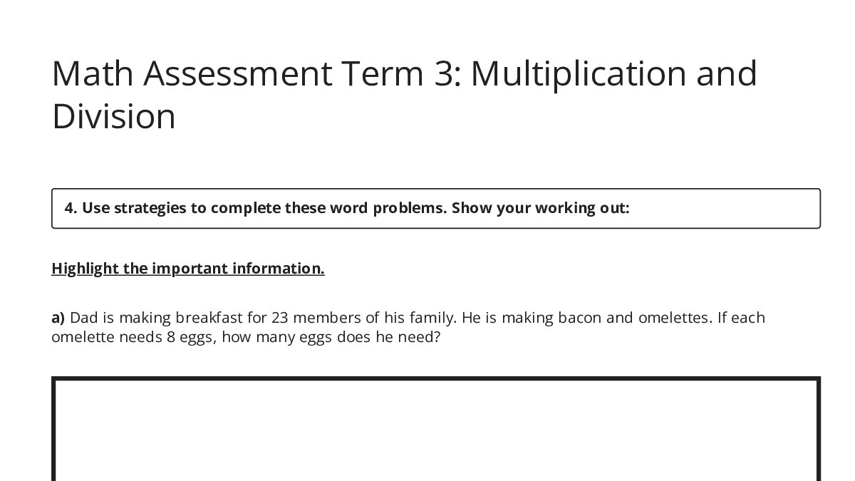 Math Assessment Term 3: Multiplication and Division - My Worksheet ...
