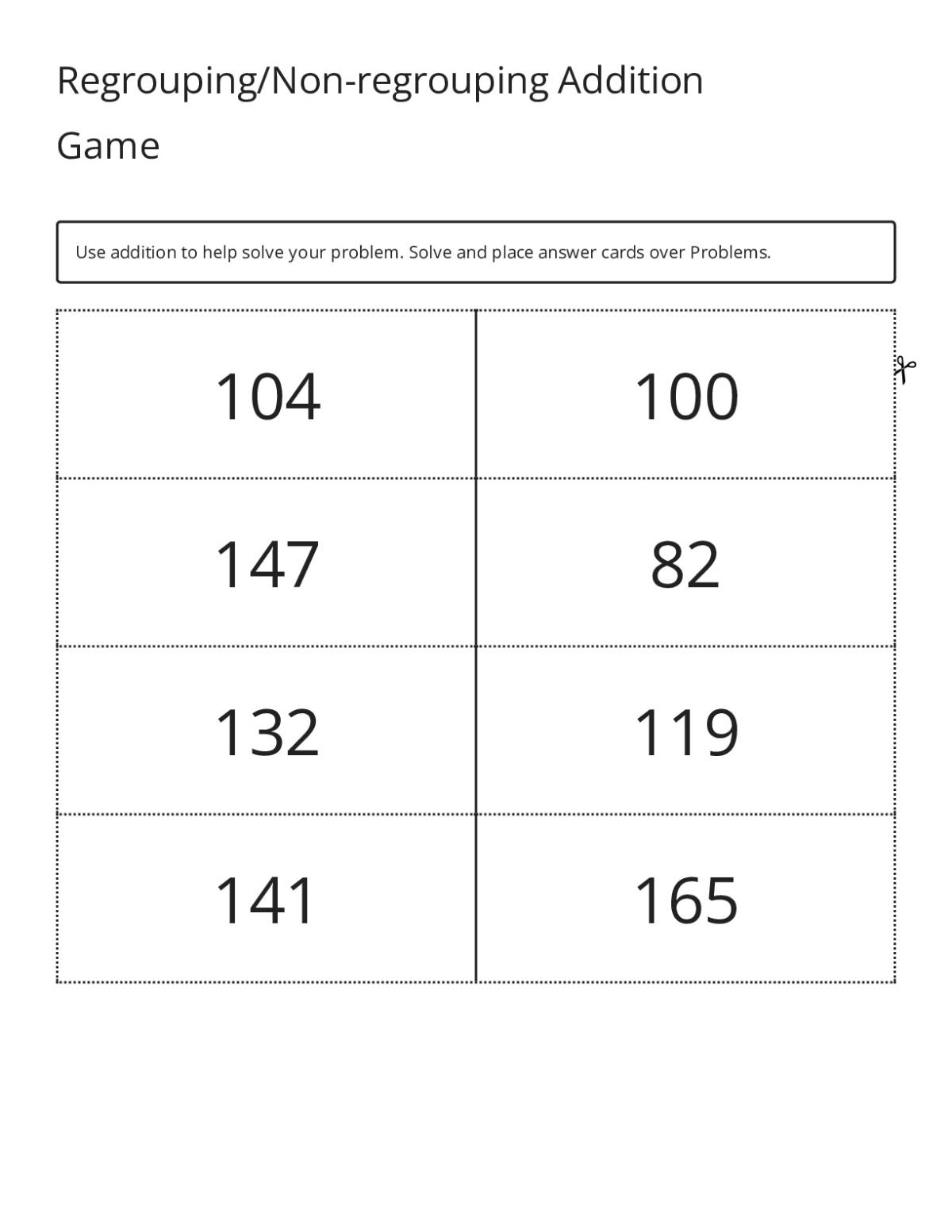 Addition flashcards with two and three-digit problems for 4th Grade regrouping practice.