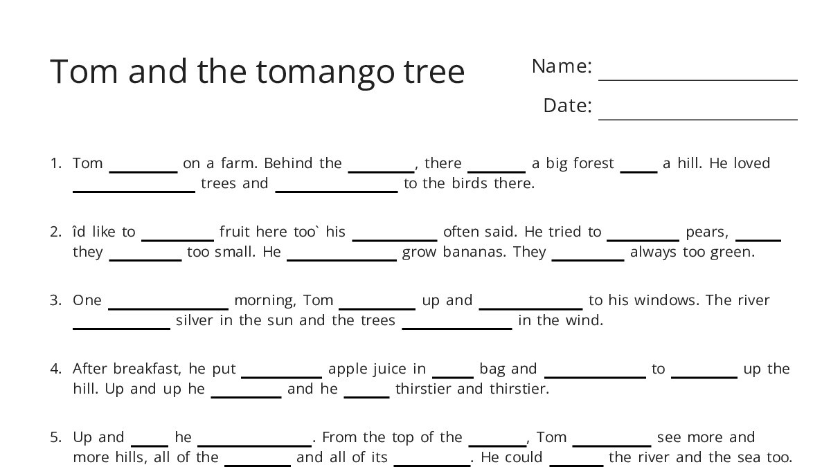 Tom and the tomango tree - My Worksheet Maker: Create Your Own Worksheets