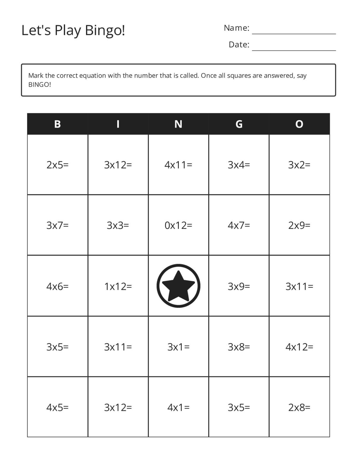 Bingo cards with multiplication facts and times-tables for 4th Grade.