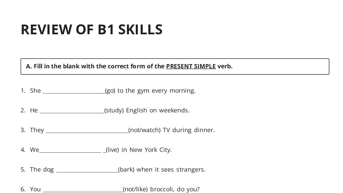 REVIEW OF B1 SKILLS - My Worksheet Maker: Create Your Own Worksheets