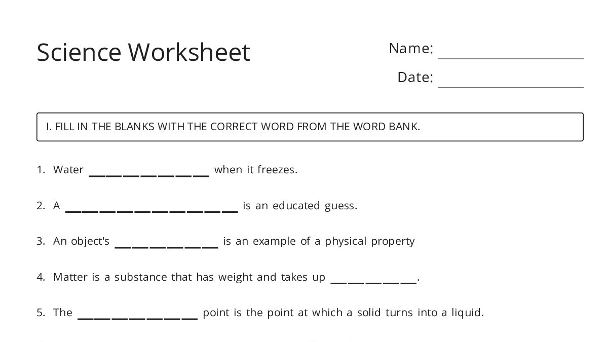 Science Worksheet - My Worksheet Maker: Create Your Own Worksheets