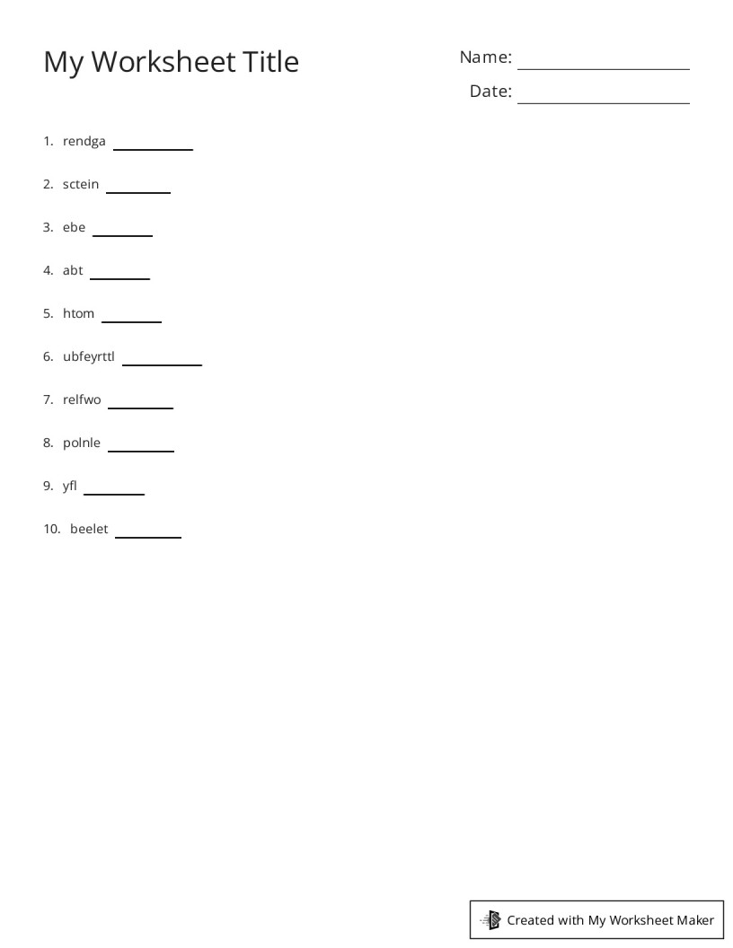 My Worksheet Title - My Worksheet Maker: Create Your Own Worksheets