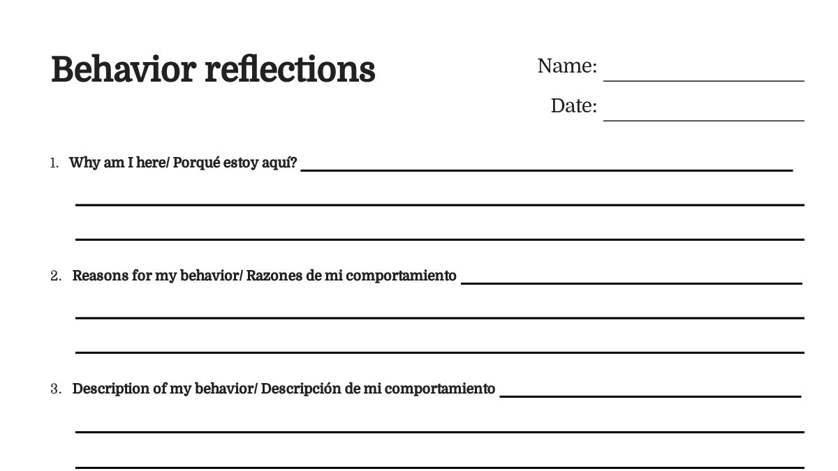 Behavior reflections - My Worksheet Maker: Create Your Own Worksheets