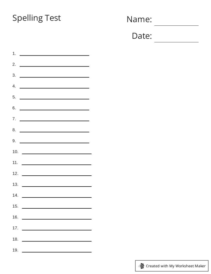 Spelling test my worksheet maker create your own worksheets