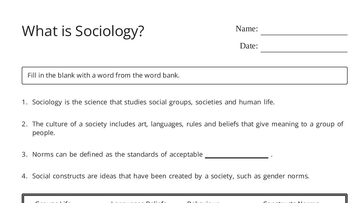 What is Sociology? - My Worksheet Maker: Create Your Own Worksheets
