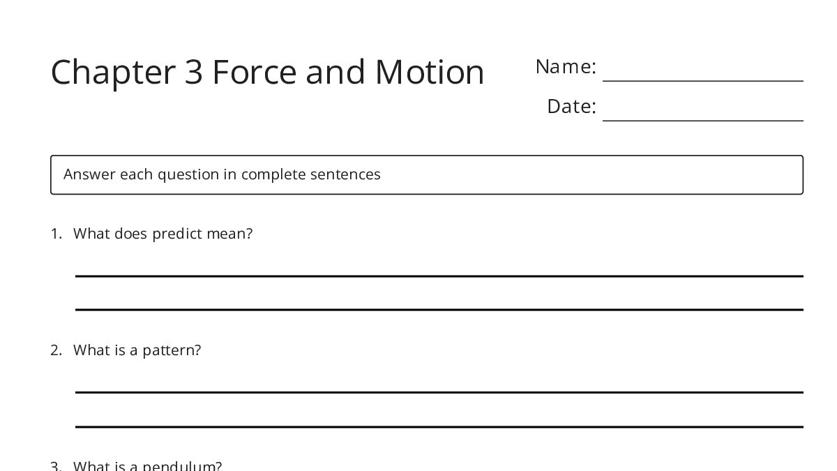 Chapter 3 Force and Motion - My Worksheet Maker: Create Your Own Worksheets