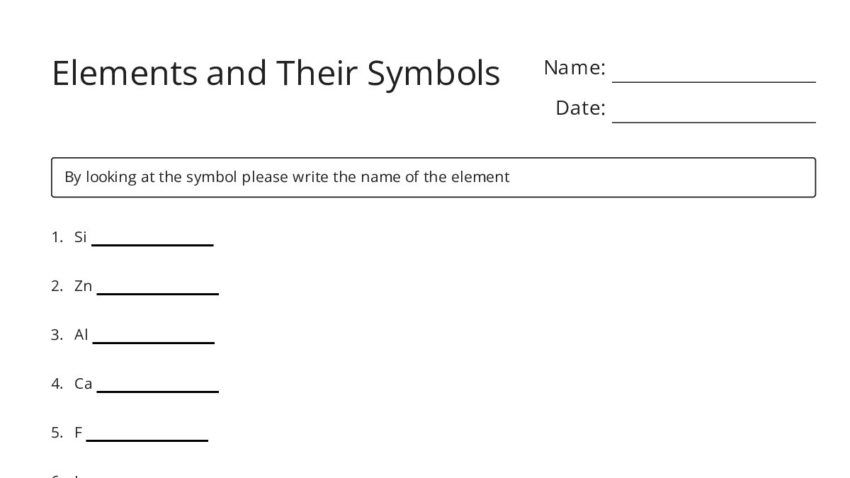 Elements and Their Symbols - My Worksheet Maker: Create Your Own Worksheets
