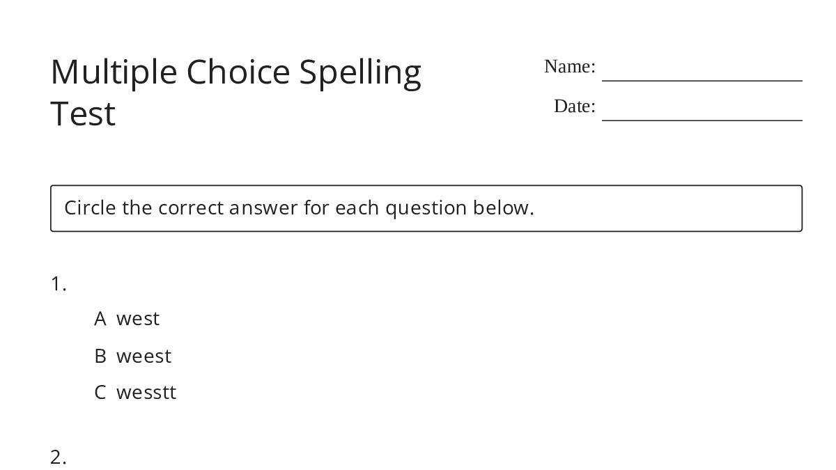 Multiple Choice Spelling Test - My Worksheet Maker: Create Your Own ...