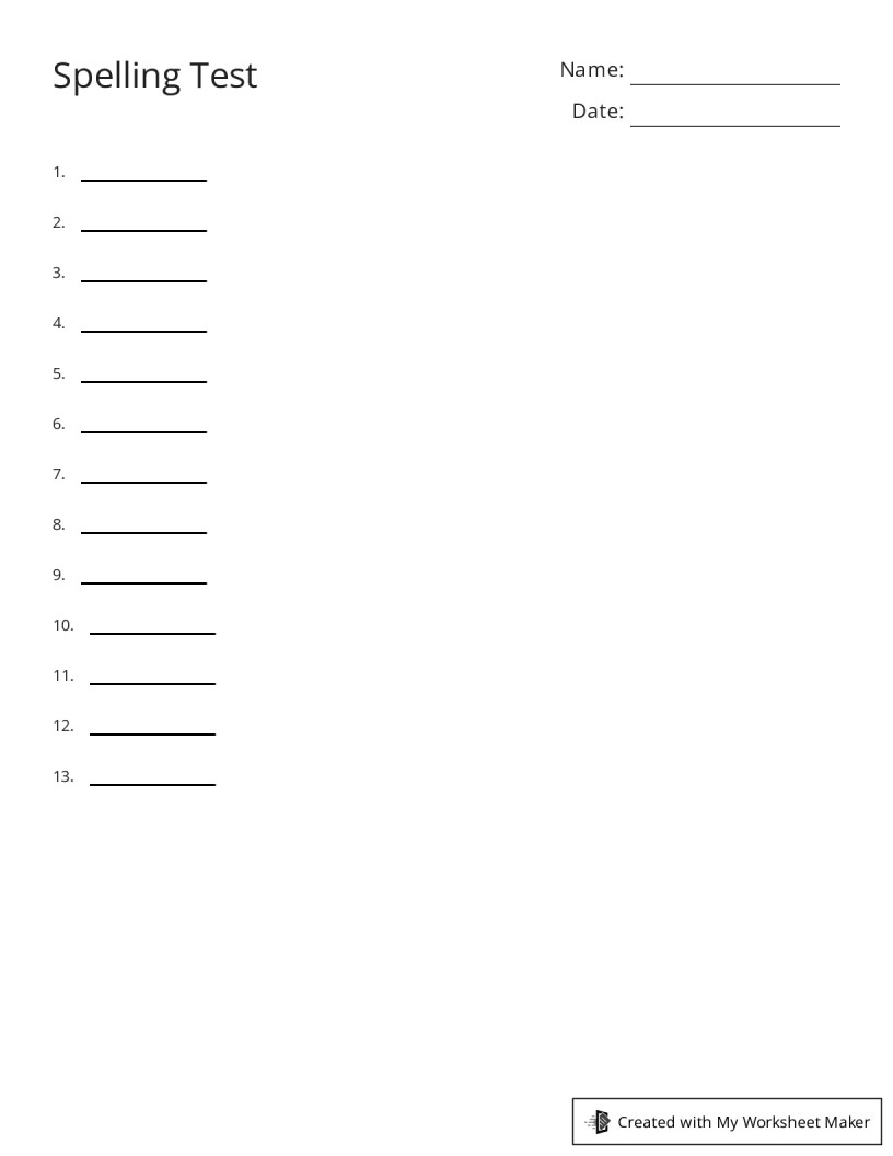 Spelling Test - My Worksheet Maker: Create Your Own Worksheets