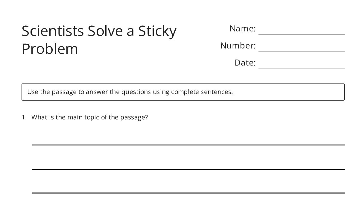 Scientists Solve a Sticky Problem - My Worksheet Maker: Create Your Own ...