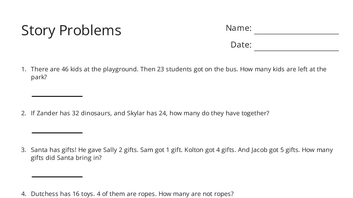 Story Problem Work Samples Story Problems - My Worksheet Maker: Create Your Own Worksheets