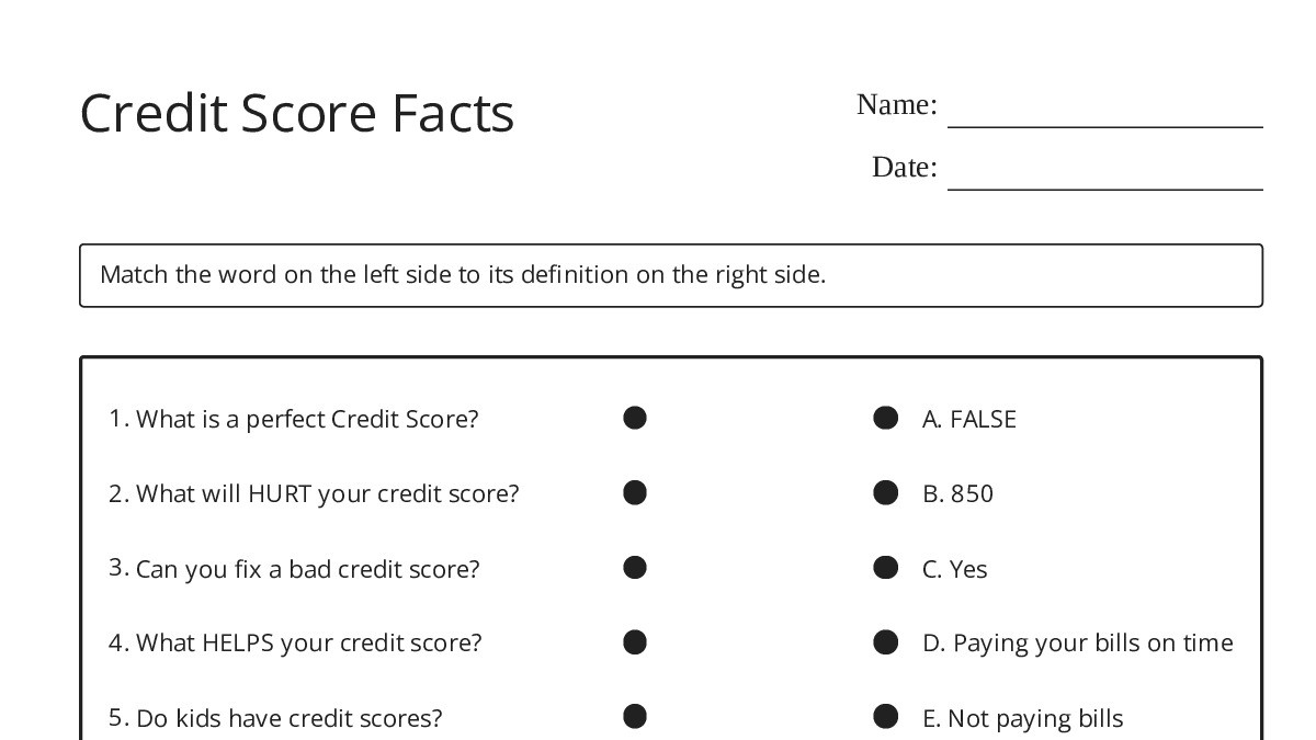 Credit Score Facts - My Worksheet Maker: Create Your Own Worksheets