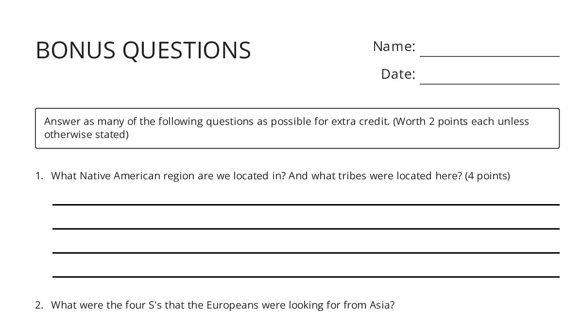 BONUS QUESTIONS - My Worksheet Maker: Create Your Own Worksheets