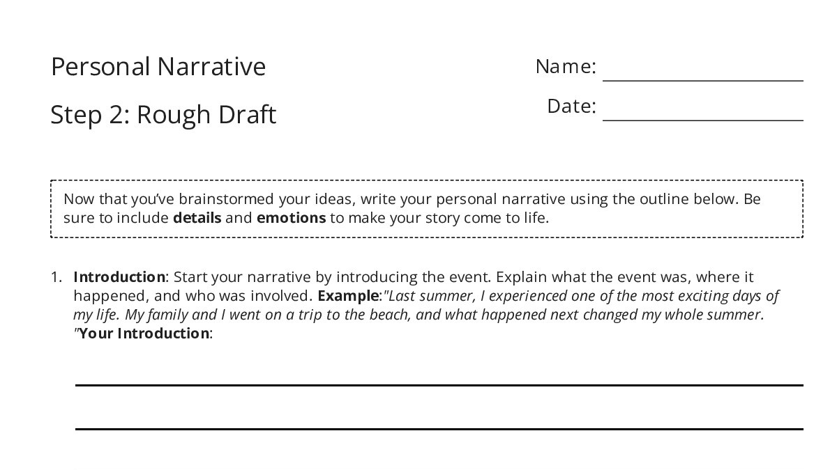 Personal Narrative Step 2: Rough Draft - My Worksheet Maker: Create ...
