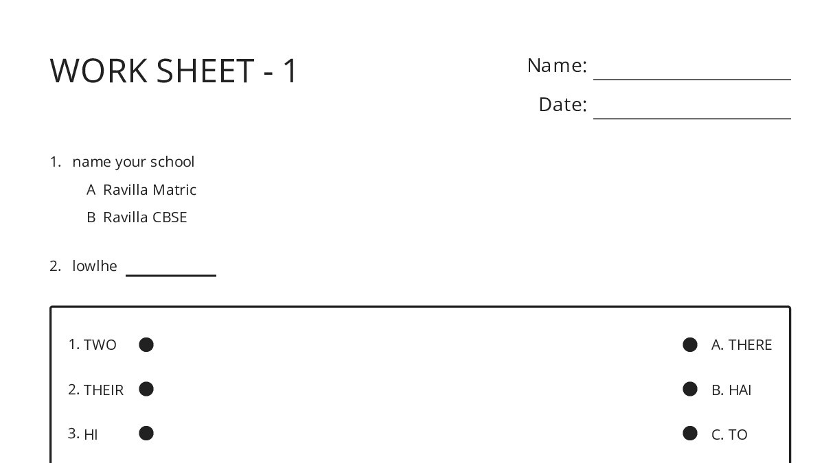 Wroksheet Example WORK SHEET - 1 - My Worksheet Maker: Create Your Own Worksheets