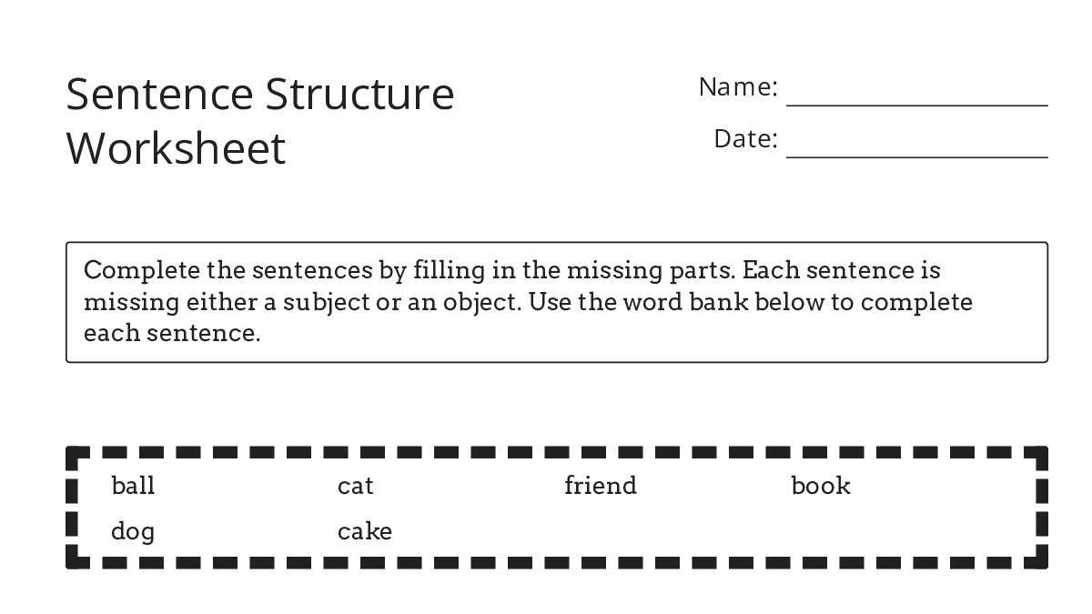 Sentence Structure Worksheet - My Worksheet Maker: Create Your Own ...