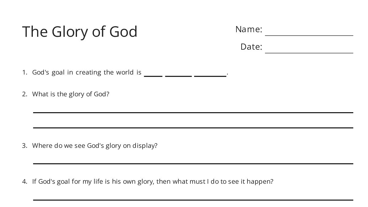 The Glory of God - My Worksheet Maker: Create Your Own Worksheets