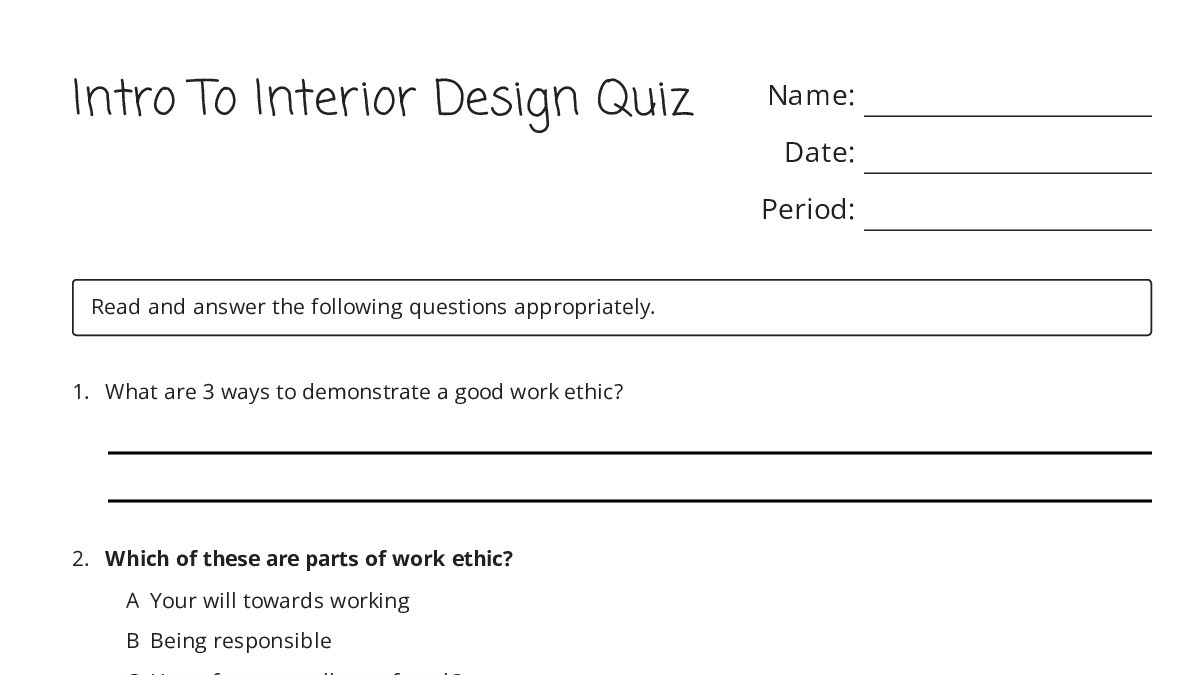 Intro To Interior Design Quiz - My Worksheet Maker: Create Your Own ...
