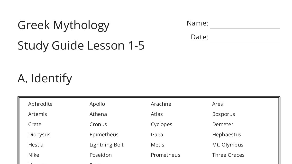 Greek Mythology Study Guide Lesson 1-5 - My Worksheet Maker: Create ...