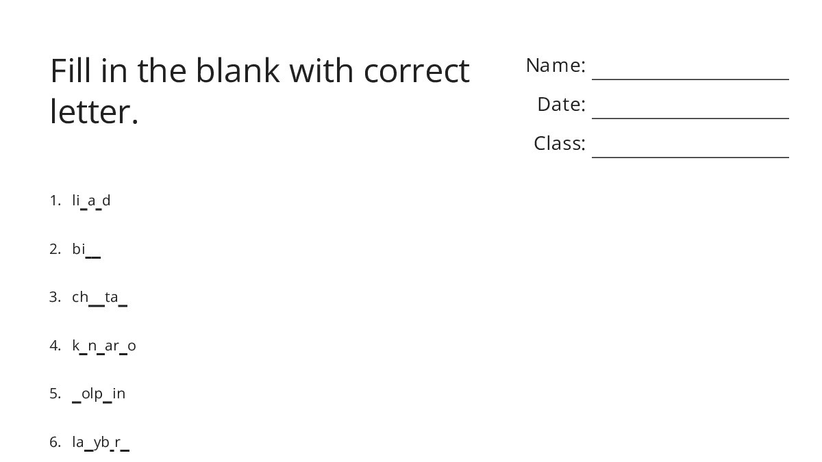 Fill in the blank with correct letter. - My Worksheet Maker: Create ...