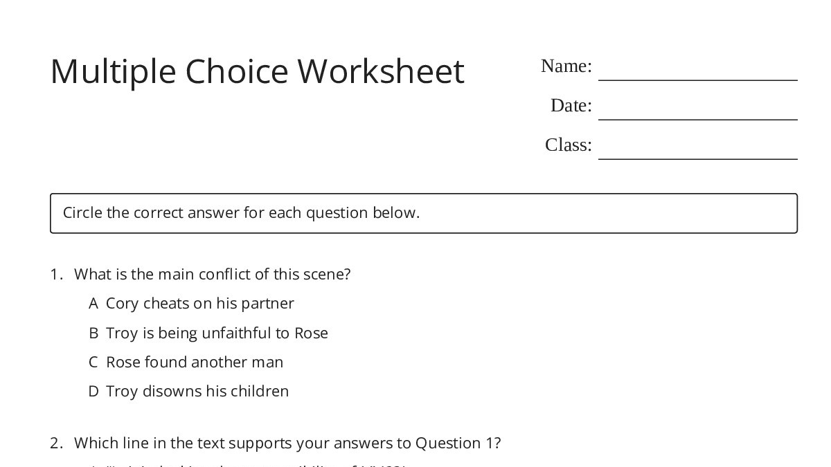 Multiple Choice Worksheet - My Worksheet Maker: Create Your Own Worksheets