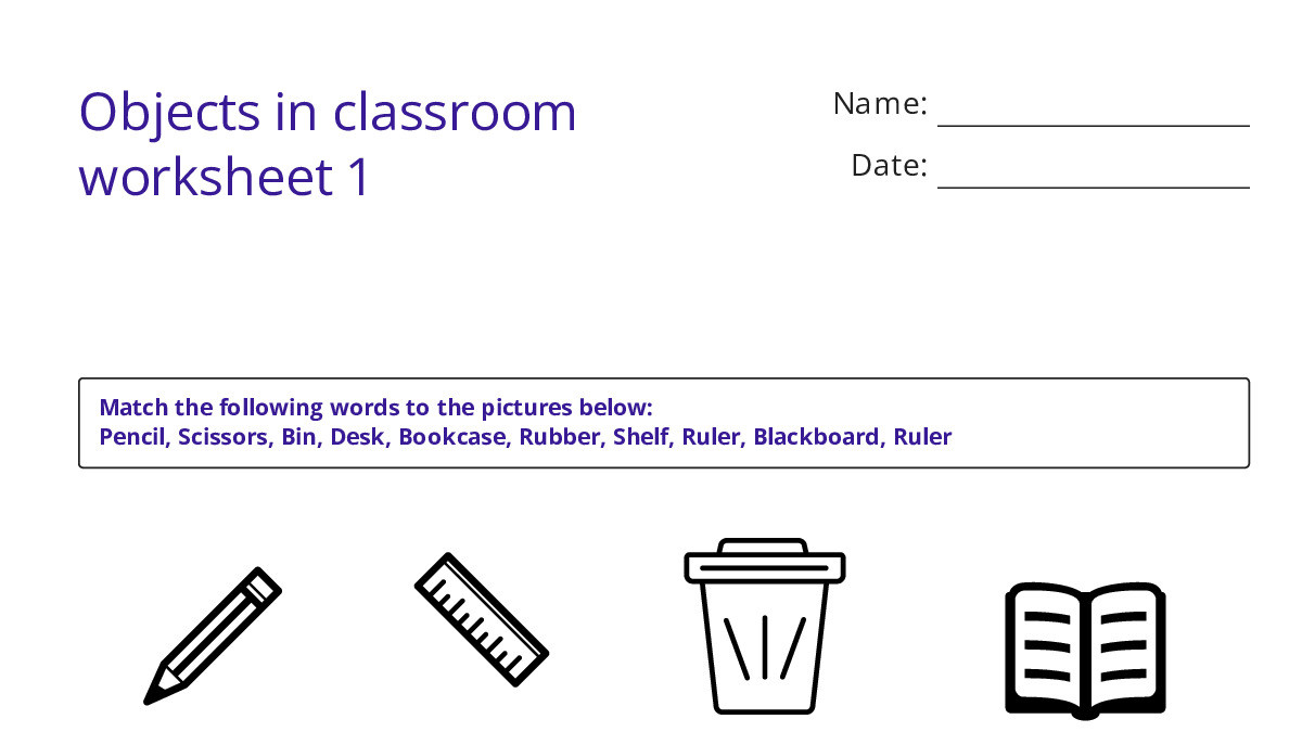 Objects in classroom worksheet 1 - My Worksheet Maker: Create Your Own ...