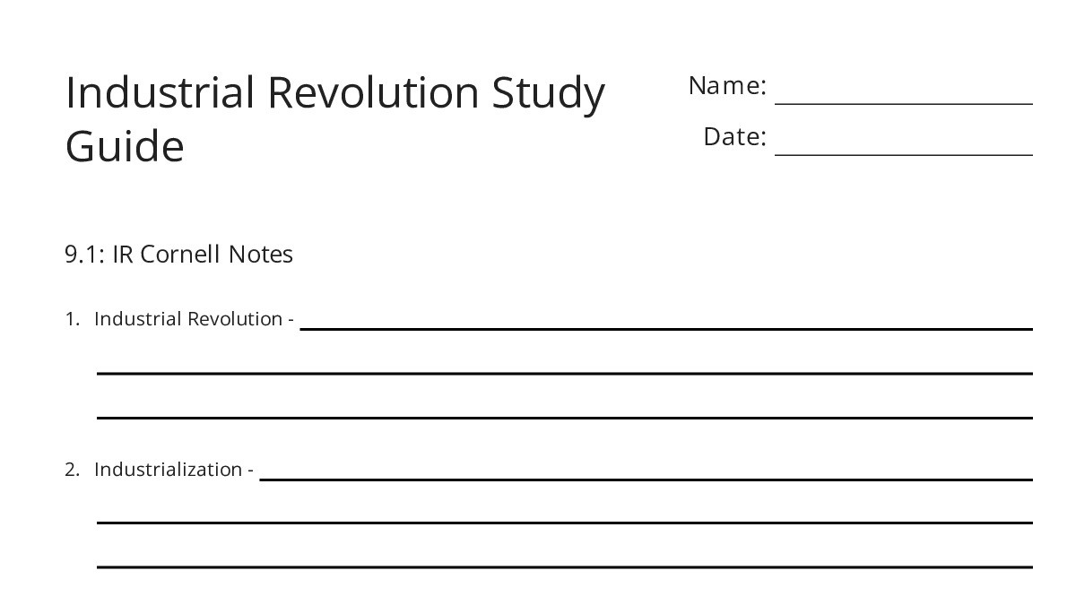 Industrial Revolution Study Guide - My Worksheet Maker: Create Your Own ...