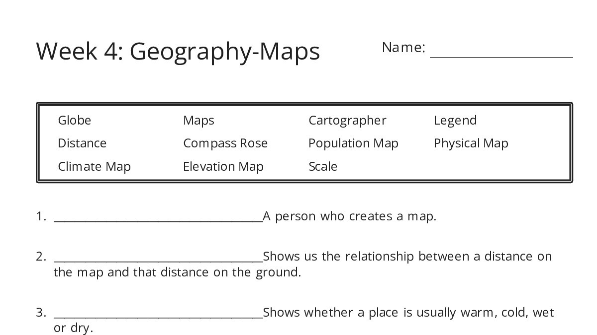 Week 4: Geography-Maps - My Worksheet Maker: Create Your Own Worksheets