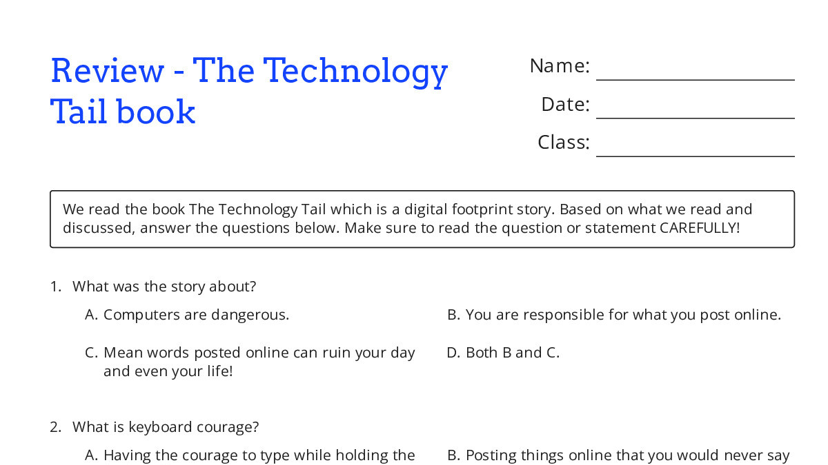Review - The Technology Tail book - My Worksheet Maker: Create Your Own ...