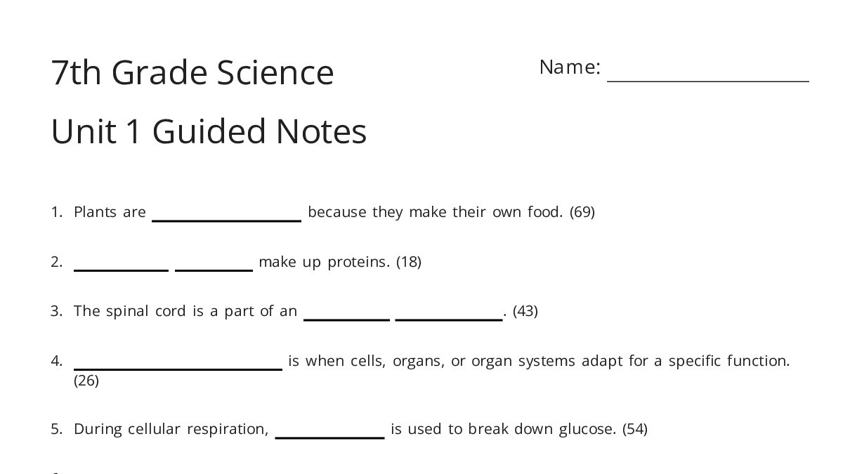7th Grade Science Unit 1 Guided Notes - My Worksheet Maker: Create Your ...