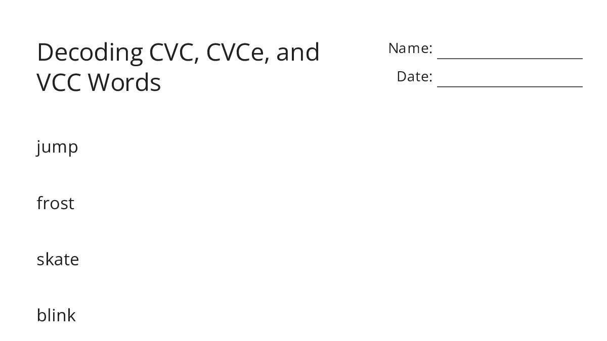 Decoding CVC, CVCe, and VCC Words - My Worksheet Maker: Create Your Own ...