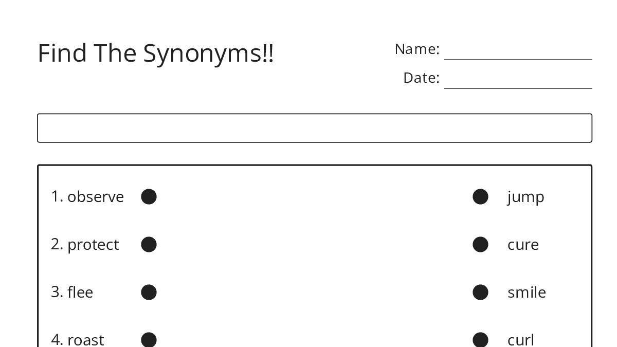 Find The Synonyms!! - My Worksheet Maker: Create Your Own Worksheets