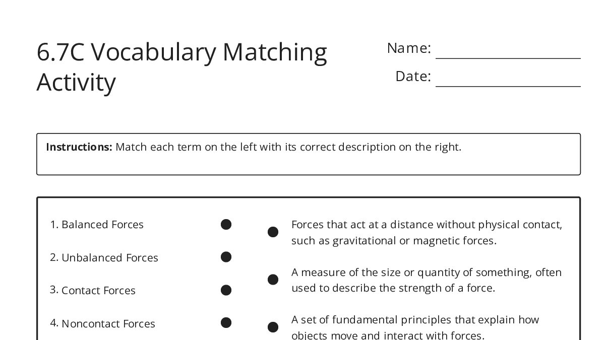 6.7C Vocabulary Matching Activity - My Worksheet Maker: Create Your Own ...