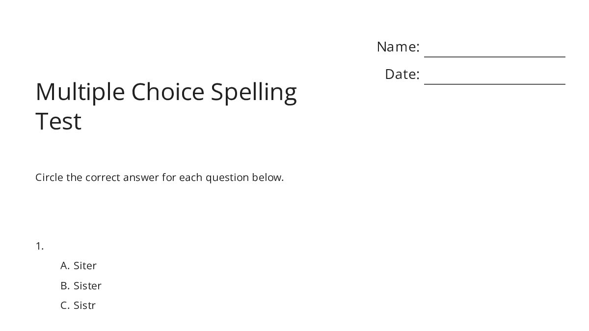 Multiple Choice Spelling Test - My Worksheet Maker: Create Your Own