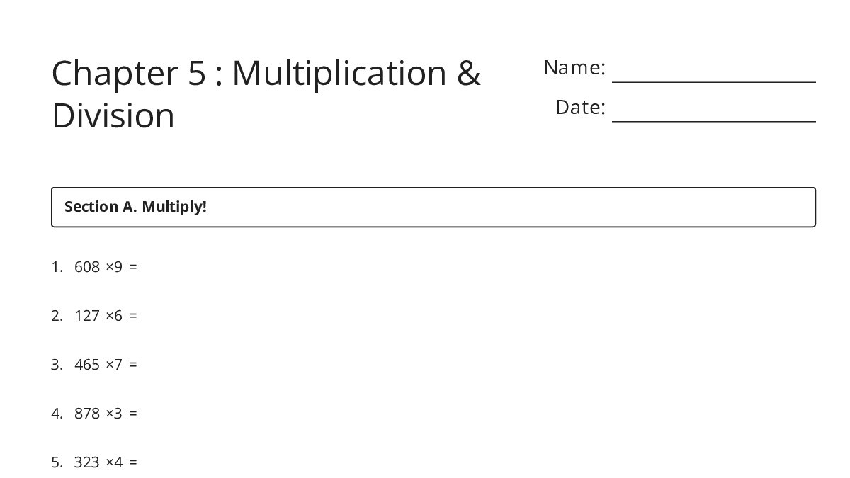 Chapter 5 : Multiplication & Division - My Worksheet Maker: Create Your ...