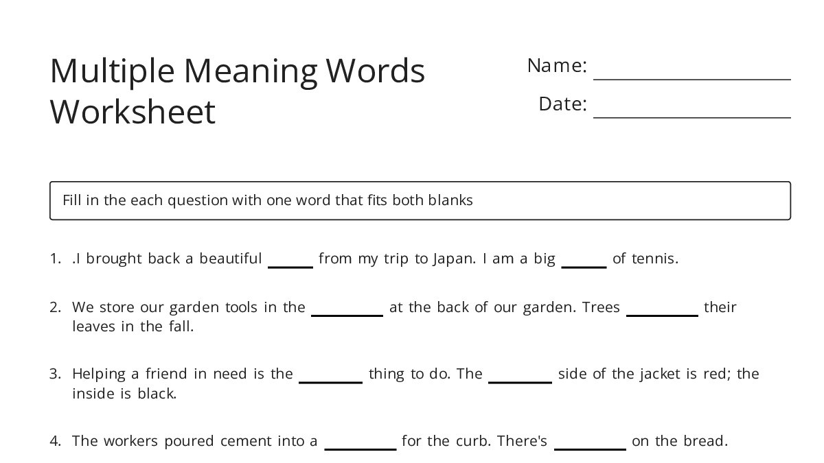 Creating Meaning Worksheets.pdf Multiple Meaning Words Worksheet - My Worksheet Maker: Create Your Own ...